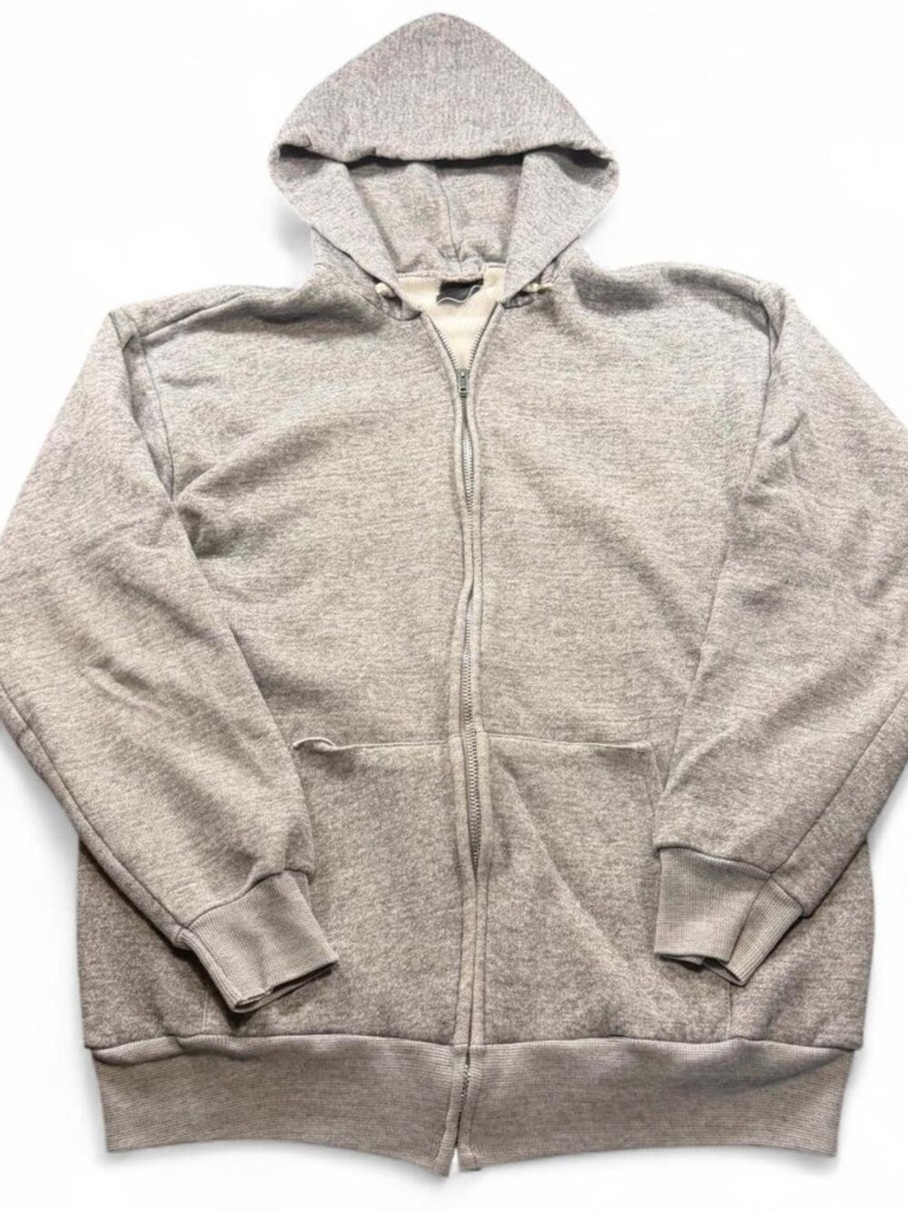 True Vintage 70s 80s Made in USA Thermal Lined Gray Zip Hoodie Medium Large